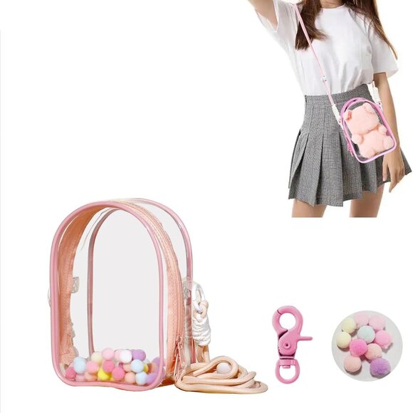 Large Clear Doll Carrying Case with Keychain and Pompom Design, Portable Storage - Picture 1 of 5